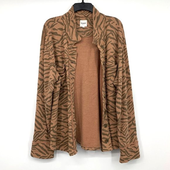 Kensie Shacket Zebra Print Button Down Brown Shirt Jacket Cotton - Picture 2 of 9